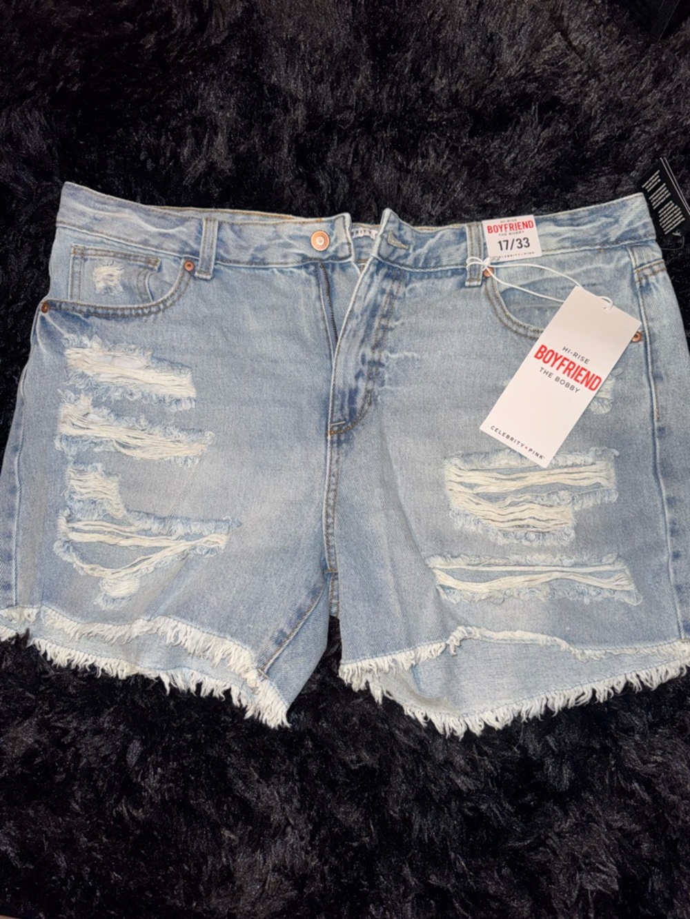 Celebrity Pink Light Blue Distressed Boyfriend Denim Shorts NWT